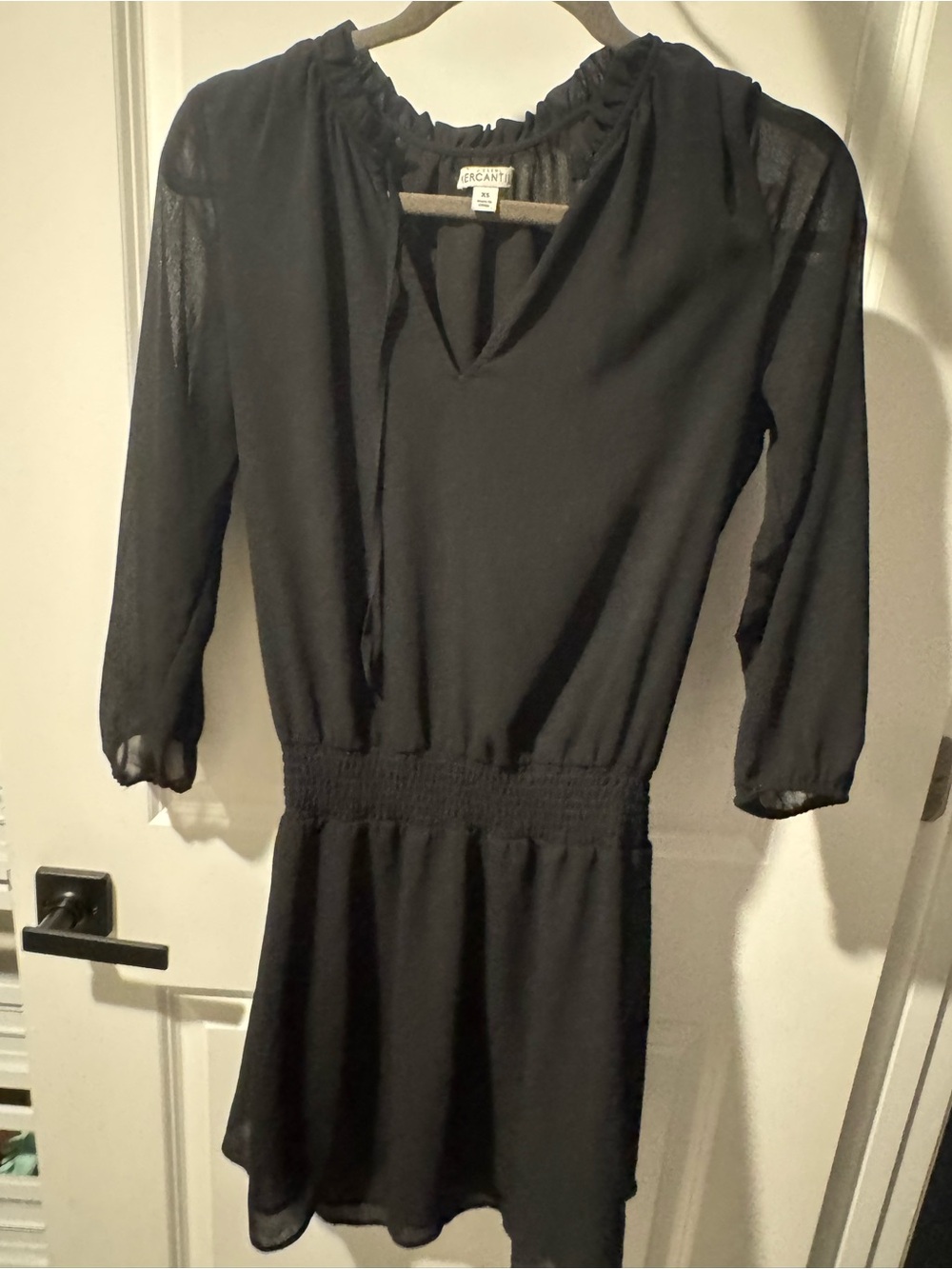 J Crew Black Long-Sleeve Smocked-Waist Dress
